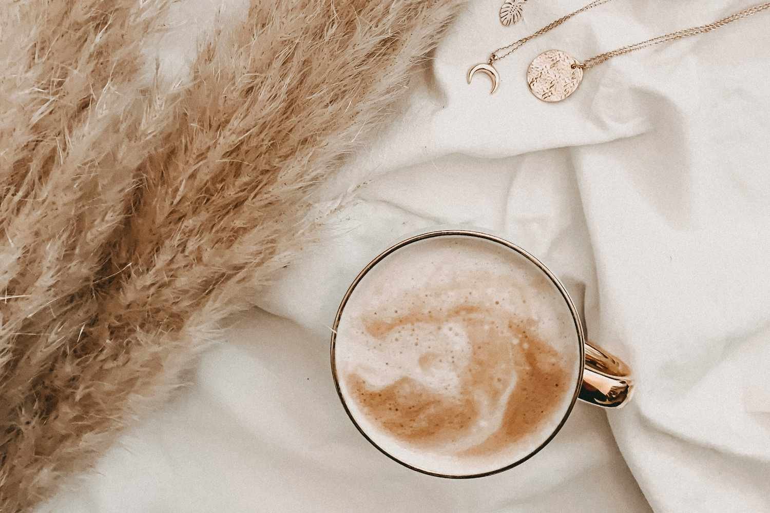 image of a latte on a white sheet