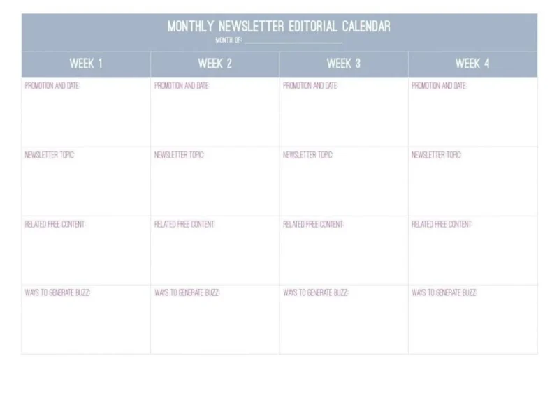 Monthly Newsletter Editorial Planner